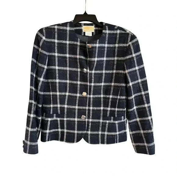 Pendleton Jackets & Blazers - Vintage Pendleton Women’s Blue Silver Plaid Pure Virgin Wool Jacket Size 10